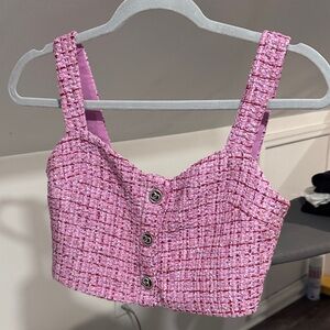 Pink Tweed Buttoned Women's Top